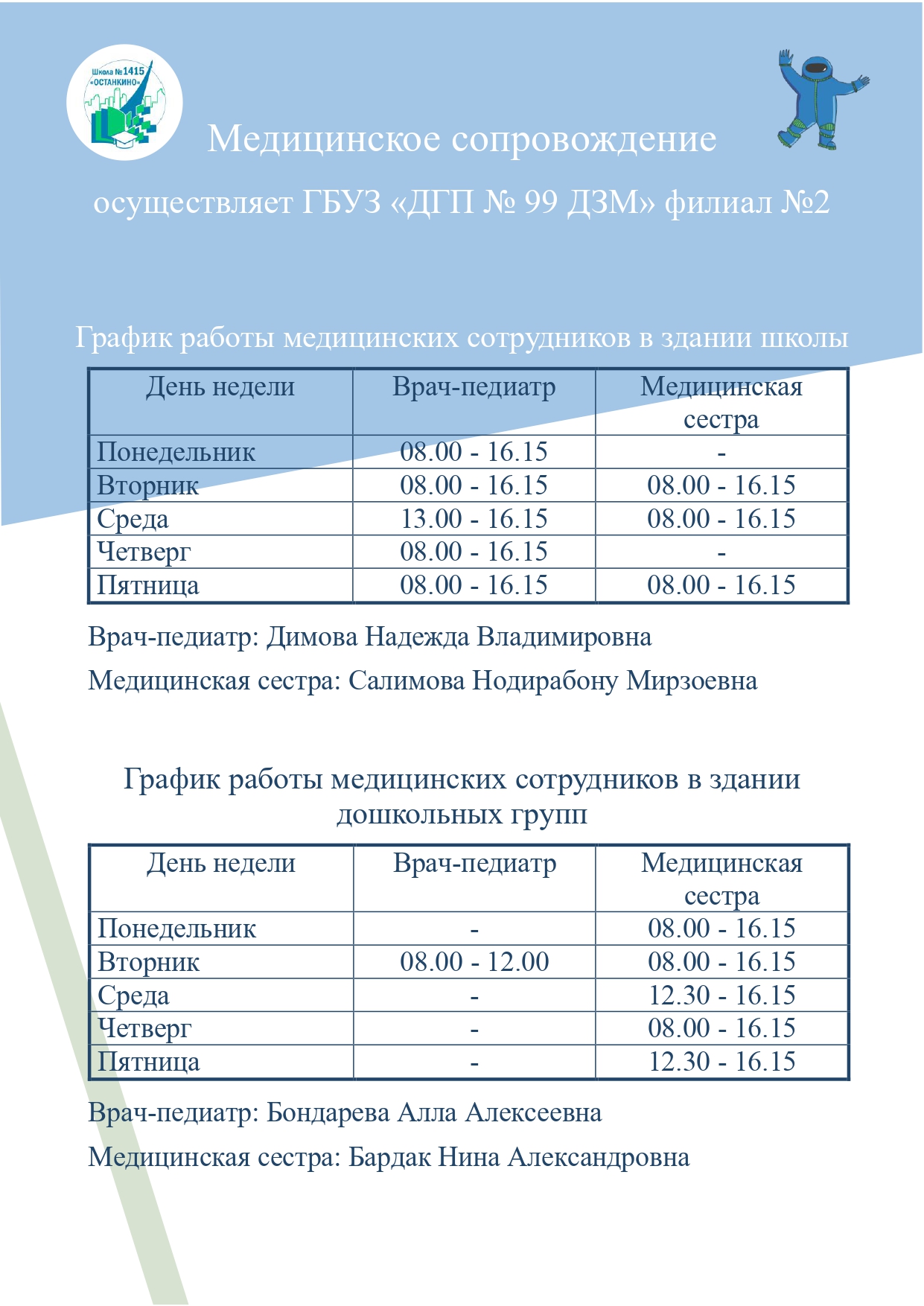 Организация медицинского обслуживания, ГБОУ Школа № 1415 